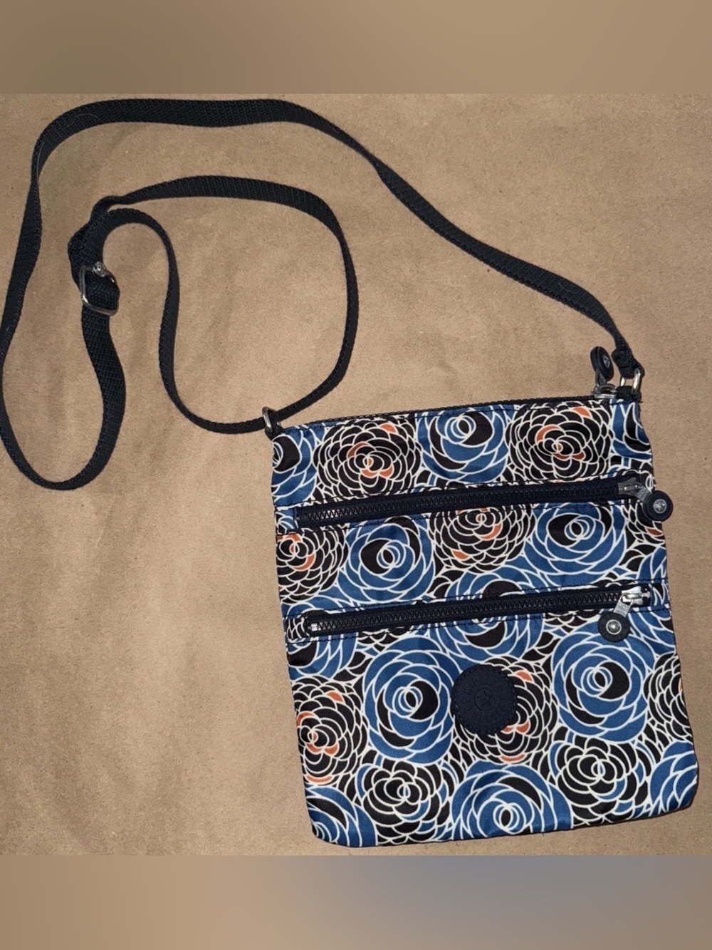 Kipling Blue Floral Crossbody Bag with Black Strap